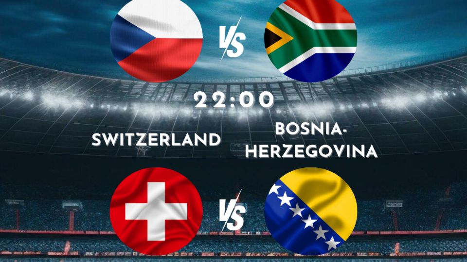 FIFA World Cup juni 18 19:00 Tjeckien mot Sydafrika FIFA World Cup juni 18 22:00 Schweiz mot Bosnien-Hercegovina